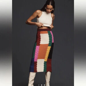 NWT new Anthropologie Rhode Reilly colorblock cable knit sweater skirt SMALL
